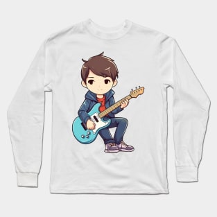 A boy playing his favourite guitar Long Sleeve T-Shirt